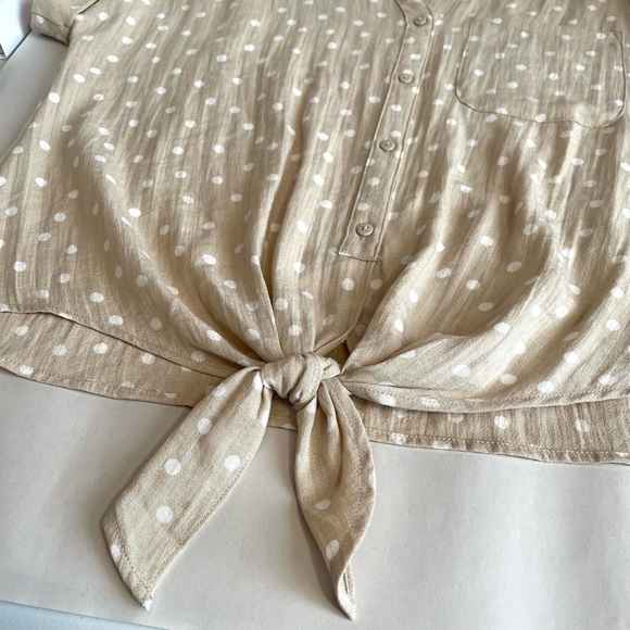 TAHARI Women’s Beige & White Polka Dot Short Sleeves Blouse - Picture 7 of 8